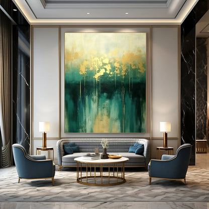 Green - Gold Abstract Art for Tropical Resort & Art - Loving Home DLZ1818