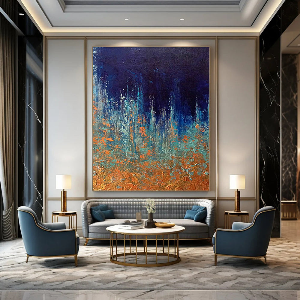 Blue - Orange Abstract Art for Lakeside Cabin Porch Areas DLZ0054