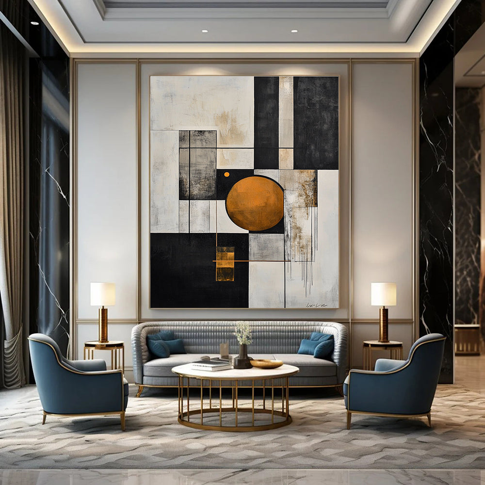 Geometric Abstract with Orange Circle for Modern Office Reception & Art - Centric Living Room STSC207