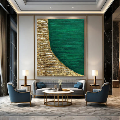 Gold - Green Semi - Circle Abstract Art for Luxury Hotel Room & Fine Dining Restaurant DLZ1226