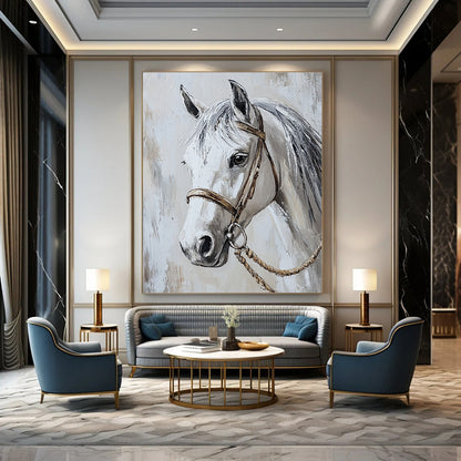 White Horse Portrait for Equestrian - Themed Home Office & Classic Art Gallery STSC959