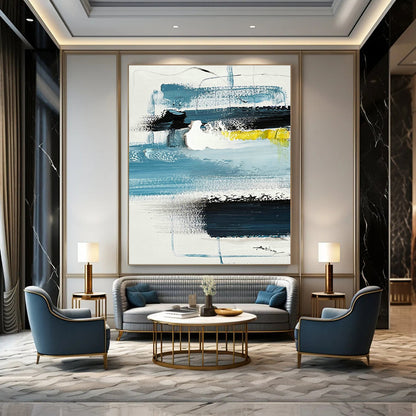 Blue - Yellow Block Abstract Art for Coastal - themed Hotel & Creative Coworking Space DLZ0788
