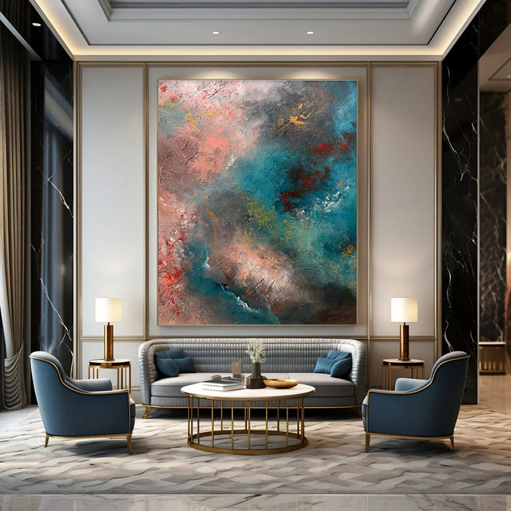 Pink - Blue Abstract Art for Coastal Home Living Room Corners DLZ0053