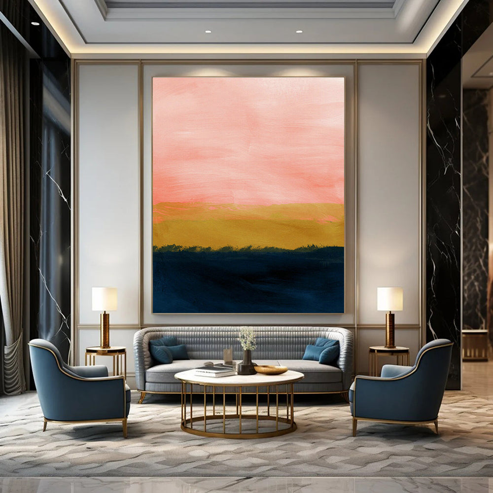 Pink - Yellow Sunset Abstract Art for Beach House & Bohemian Living Room DLZ0675