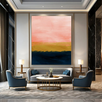 Pink - Yellow Sunset Abstract Art for Beach House & Bohemian Living Room DLZ0675