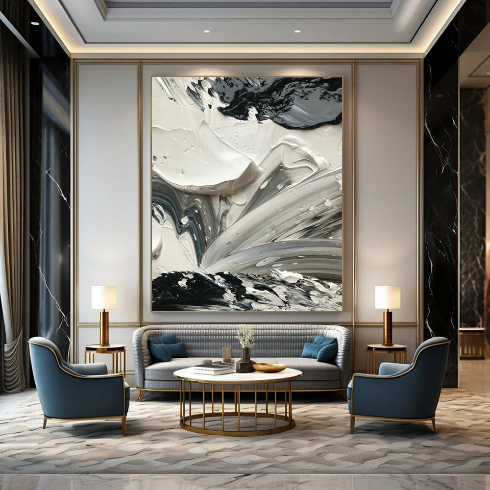 Black - White Textured Art for Modern Art Gallery & Edgy Home Studio DLZ1587