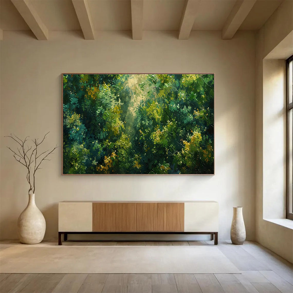 Sunlit Forest Palette Knife Art for Eco - Friendly Lodge Bedroom Retreats DLZ3195