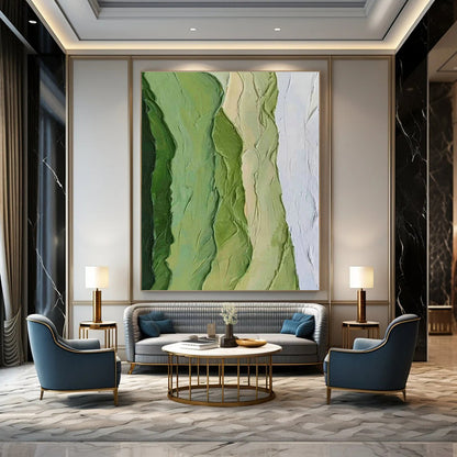 Layered Green Abstract Art for Botanical Garden Café & Contemporary Bedroom DLZ1479