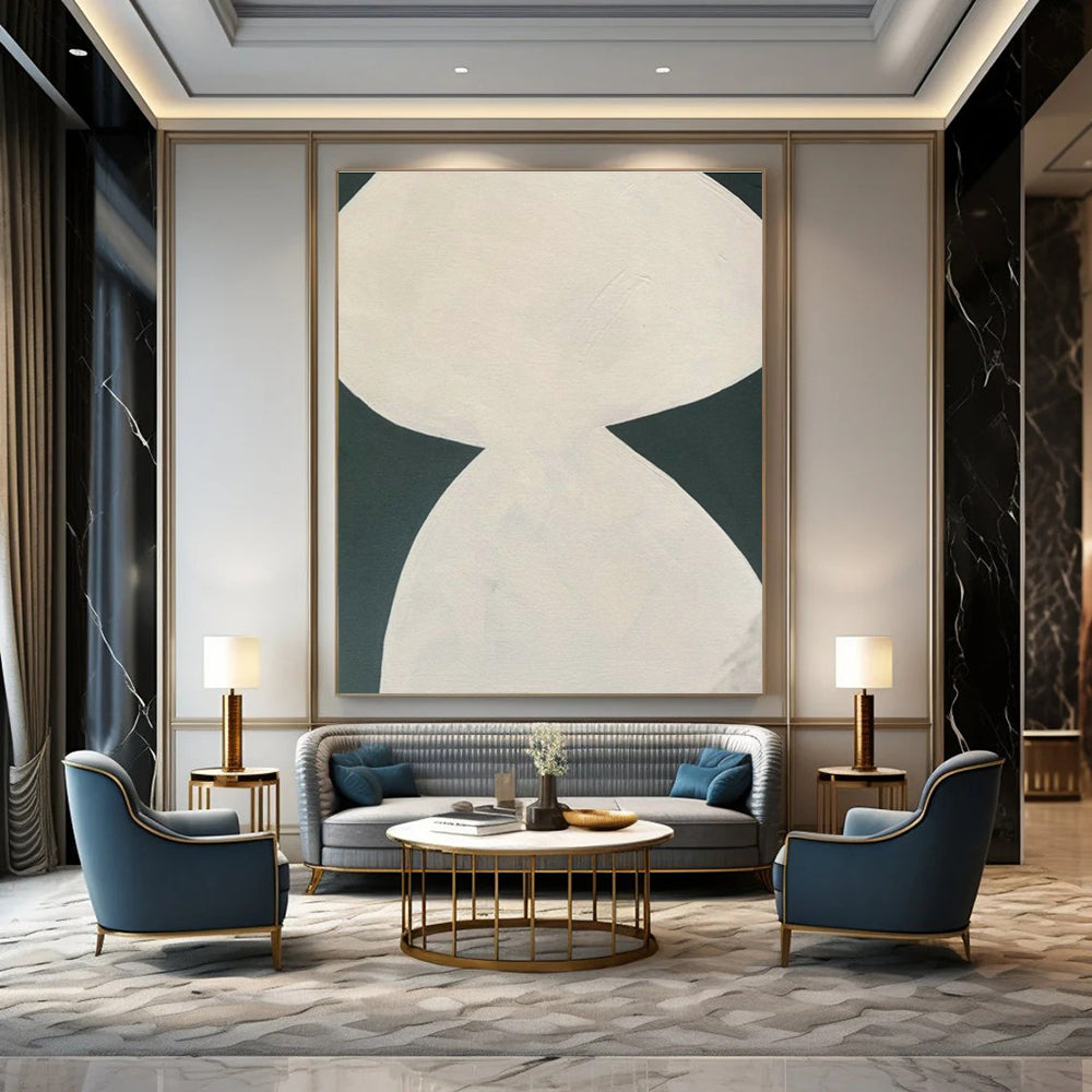 White Double - Shape Abstract Art for Minimalist Gallery & Home Study DLZ1088
