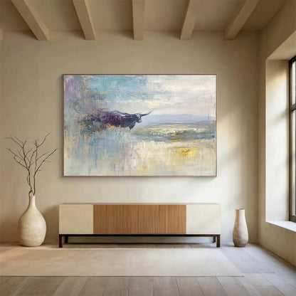 Abstract Longhorn Landscape Art for Western - Themed Ranch & Nature - Inspired Study SC485