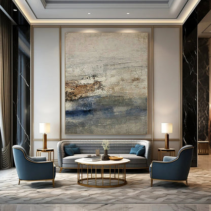 Gray - White - Brown - Blue Textured Art for Coastal Home & Nautical Art Lounge DLZ1873