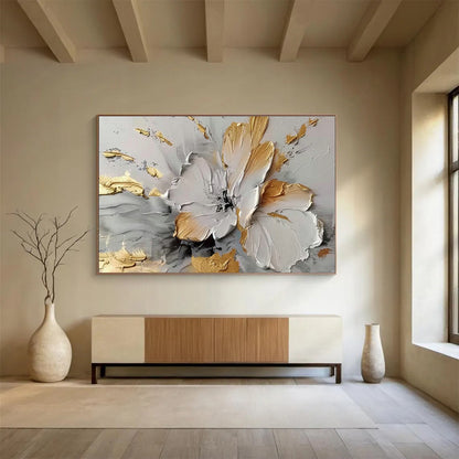 Gold - Accented Floral Relief Art for Luxe Living Room Statement DLZ3061