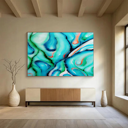 Blue - Green Fluid Art for Tropical - Themed Café Outdoor Seating Walls DLZ3301