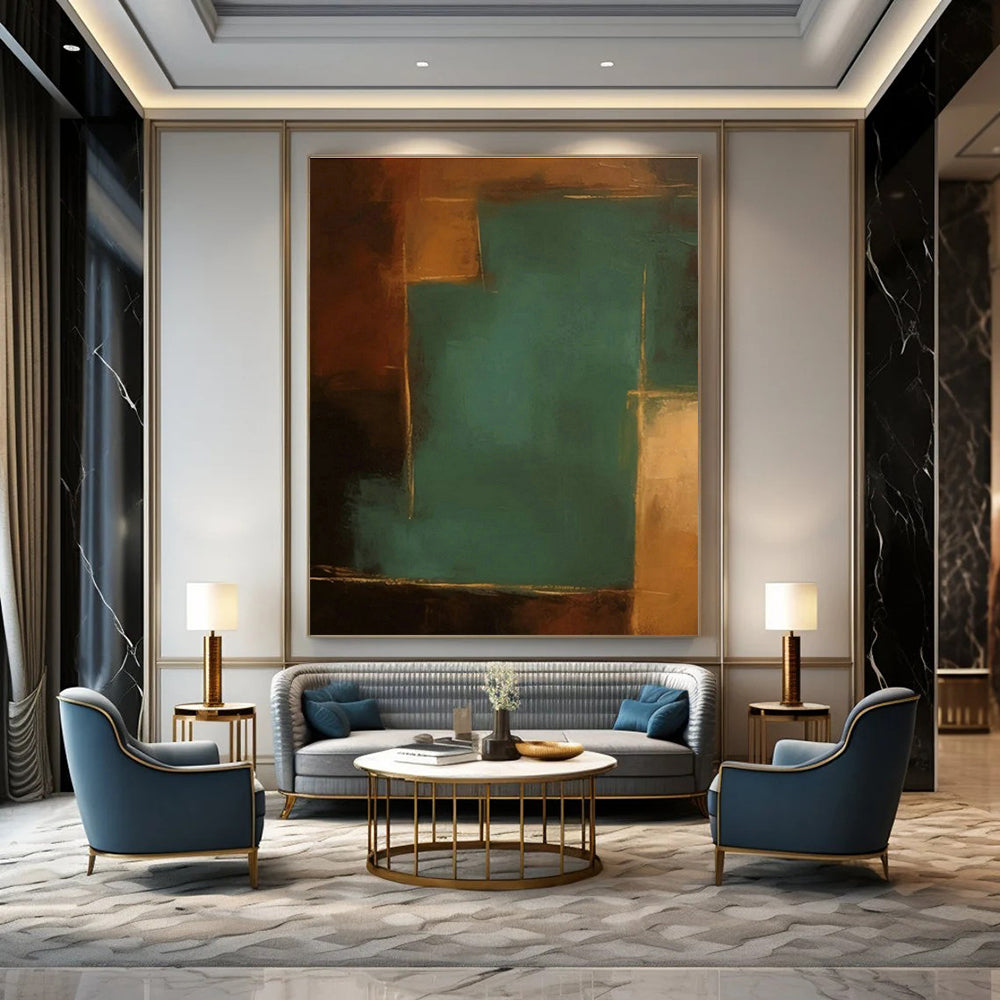 Teal Accent Abstract Art for Contemporary Bedroom & Art Gallery Nook DLZ1442