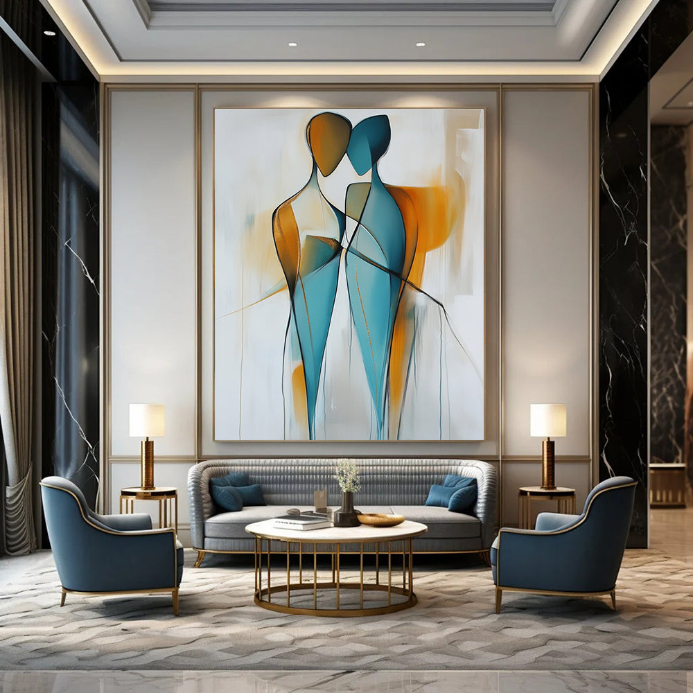 Golden Accent Abstract Figures Art for Bedroom & Luxury Lounge STSC714