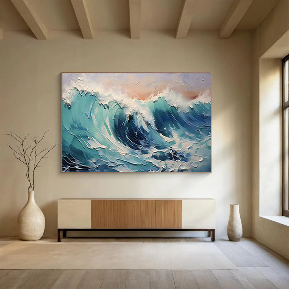 Textured Ocean Wave Art for Coastal - Themed Living Room Drama DLZ3063