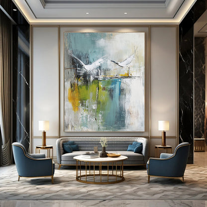 Abstract White Birds for Coastal Home & Serene Spa Retreat STSC303
