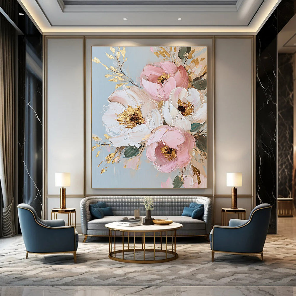 Floral Bouquet with Gold Accents Art for Luxury Home Dining Room & Elegant Bridal Suite STSC1375
