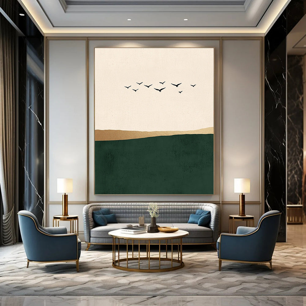 Birds Flying Over Hills Art for Minimalist Living Room & Nature - Inspired Office STSC1340