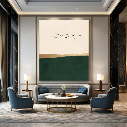 Birds Flying Over Hills Art for Minimalist Living Room & Nature - Inspired Office STSC1340