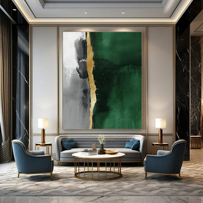 Green - Gold Abstract Divide Art for Eco - Friendly Boutique & Modern Art Café STSC129