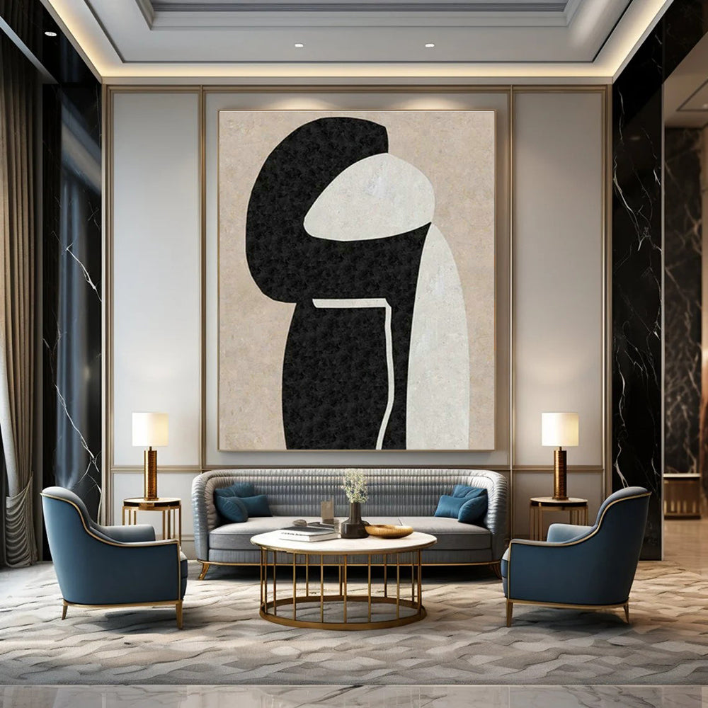 Beige - Black Abstract Figure Art for Chic Boutique & Minimalist Home Bedroom DLZ2039
