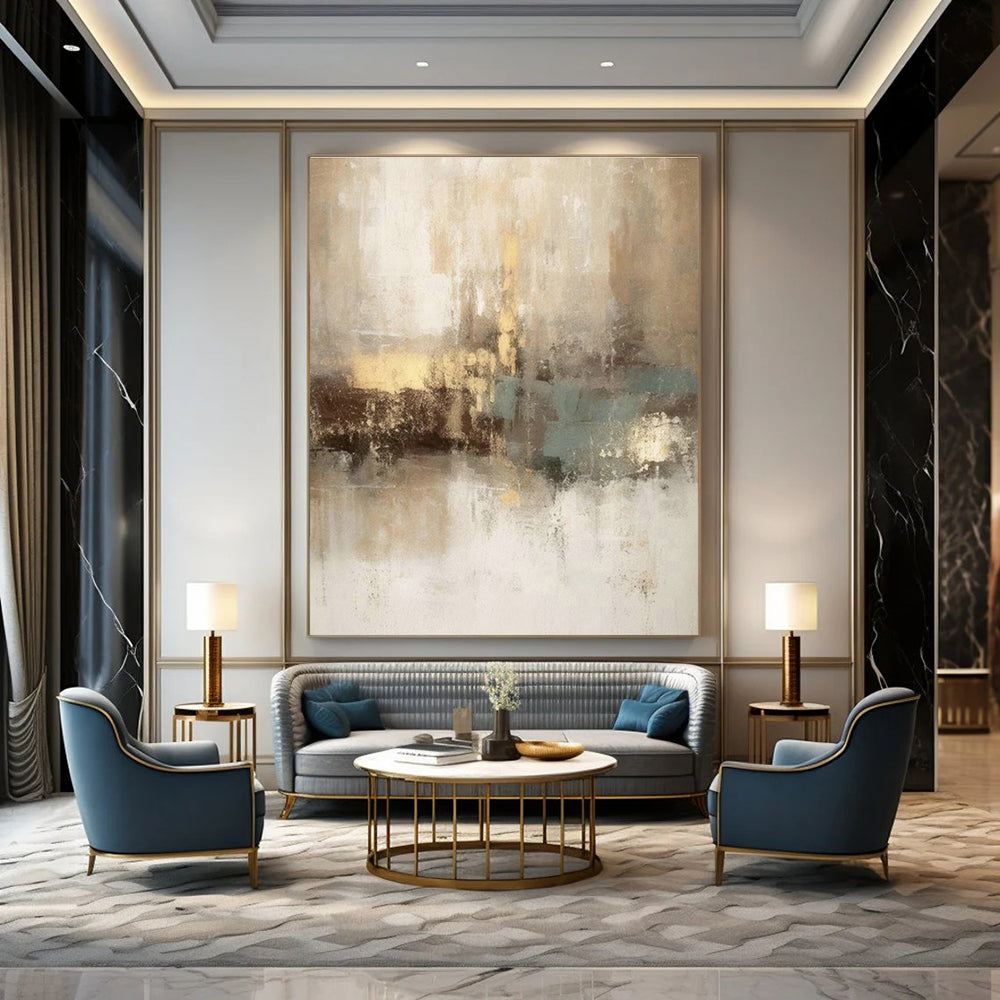 Beige - Gold - Blue Abstract Art for Coastal Cottage & Relaxing Wellness Spa DLZ1916