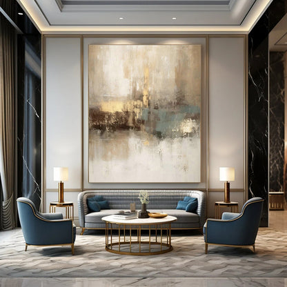 Beige - Gold - Blue Abstract Art for Coastal Cottage & Relaxing Wellness Spa DLZ1916