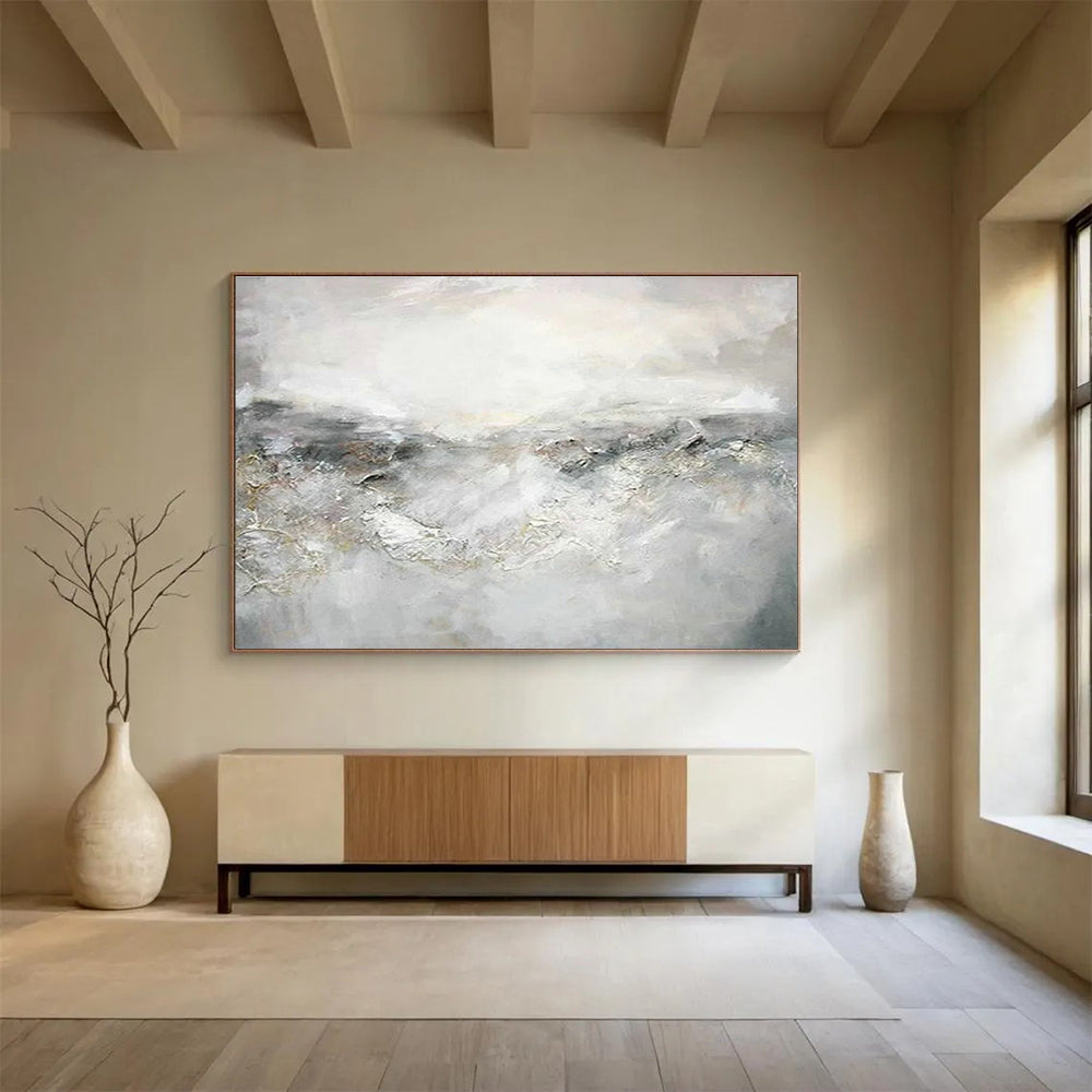 Grey - White Abstract Landscape Art for Serene Home Office DLZ2825