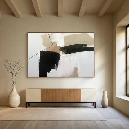 Beige - Black Minimalist Abstract Art for Hallway Chic Welcome DLZ2697