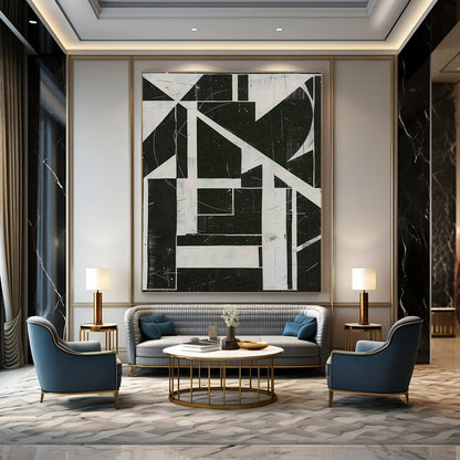 Black - White Geometric Abstract Art for Modern Office Lobby & Home Study DLZ1158