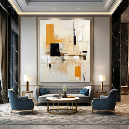 Warm Geometric Abstract Art for Cozy Living Room & Artisanal Bakery DLZ0612