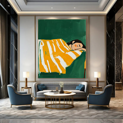 Sleeping Woman in Yellow Stripes for Cheerful Bedroom & Sunshine - Themed Café STSC1267
