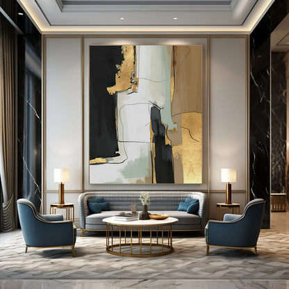 Black, Gold, and Neutral Abstract Art for Glamorous Dining Room & High - End Boutique DLZ2224