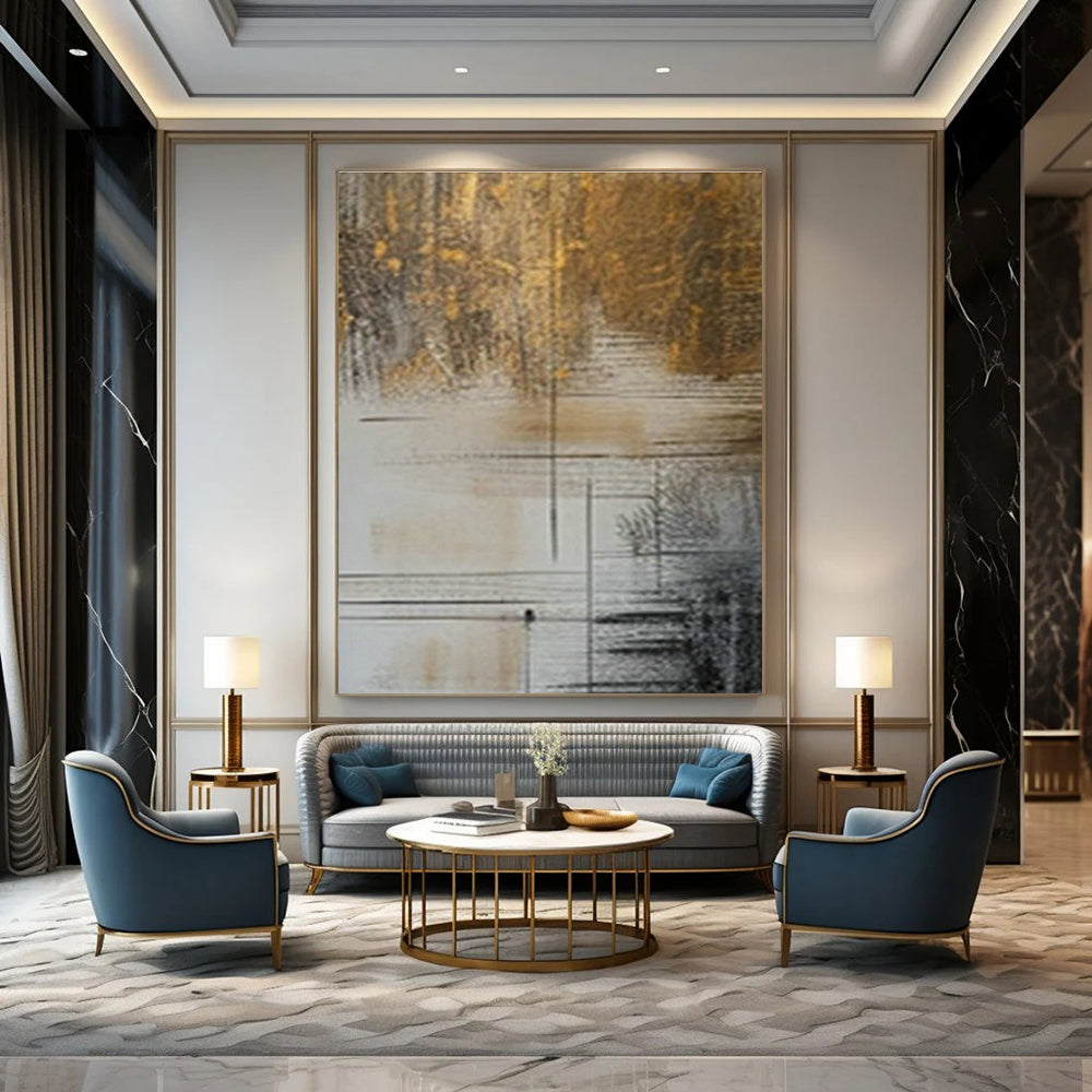 Gold - Brown Line - Geometric Abstract Art for Luxury Hotel Lobby & High - End Jewelry Store DLZ0987