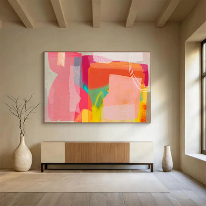 Pink - Orange Collage Abstract Art for Feminine - Themed Beauty Parlor Interiors DLZ2585