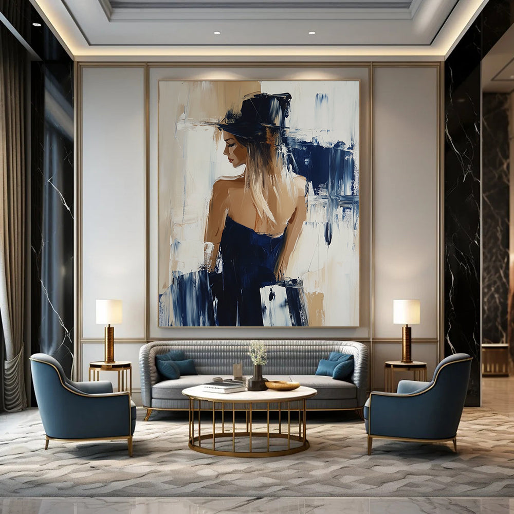 Woman in Hat and Blue Dress for Fashion - Themed Boutique & Elegant Home Office STSC176