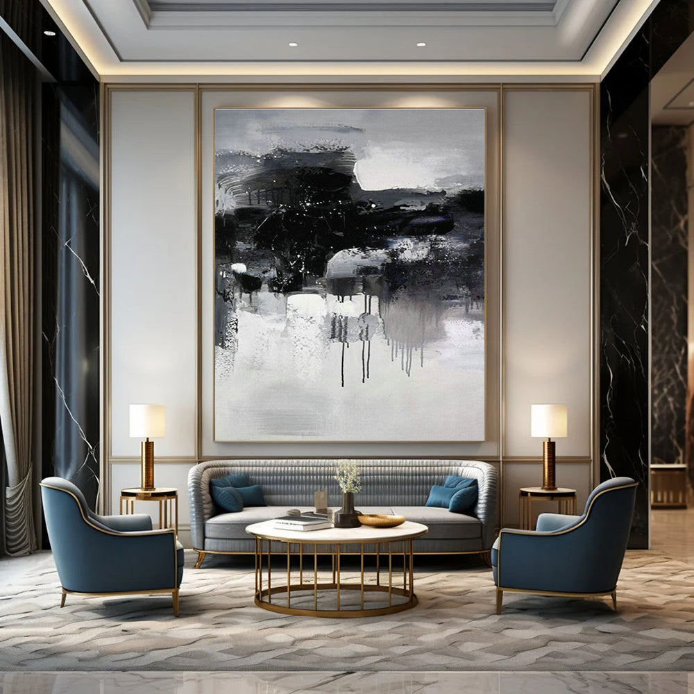 Black & White Ink - style Abstract Art for Chinese - style Teahouse & Ink Art Gallery DLZ0568