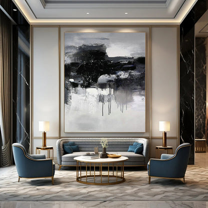Black & White Ink - style Abstract Art for Chinese - style Teahouse & Ink Art Gallery DLZ0568