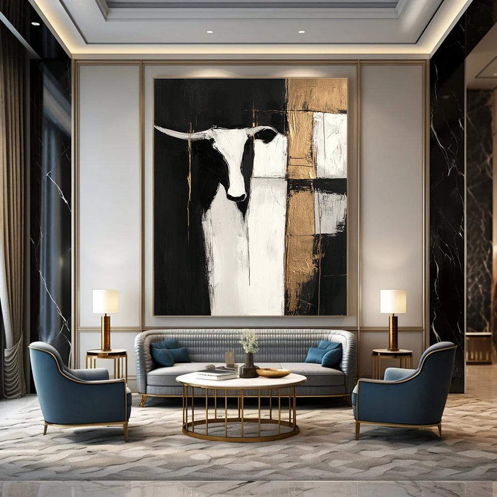Longhorn with Gold Accents for Rustic Western Home & Equestrian - Themed Office STSC223