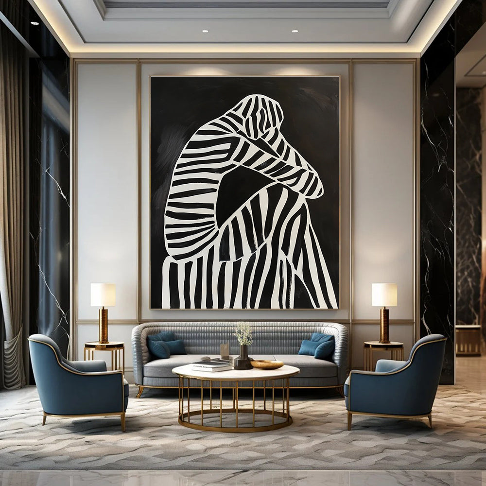 Striped Figure in Sorrow Art for Modern Therapy Space & Contemplative Library STSC1111