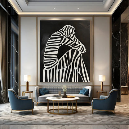 Striped Figure in Sorrow Art for Modern Therapy Space & Contemplative Library STSC1111