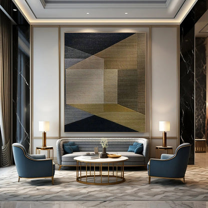 Brown - Gray Geometric Abstract Art for Boutique Hotel Room & Home Living Room DLZ1141