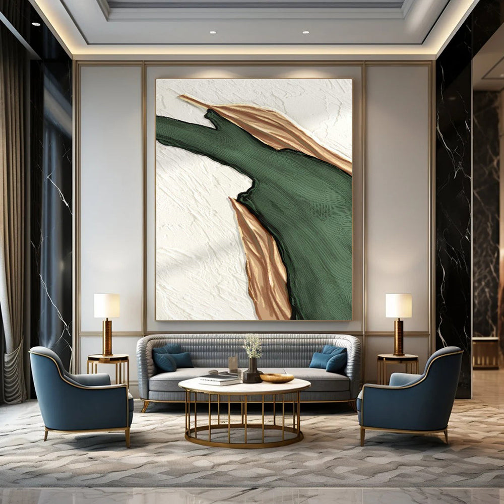 Green and Gold Abstract Shape Art for Luxury Boutique & Glamorous Dining Room DLZ2207