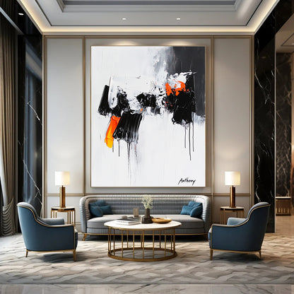 Black, White, and Orange Abstract for Modern Office & Edgy Living Room STSC350