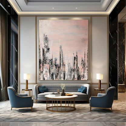 Pink - Gray Cityscape Art for Modern Urban Apartment Living Rooms DLZ0061