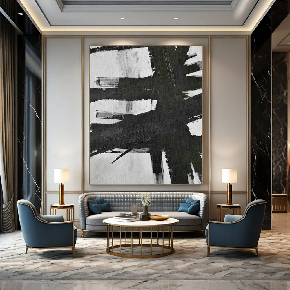 Black - White Brushstroke Abstract Art for Office & Studio DLZ0409