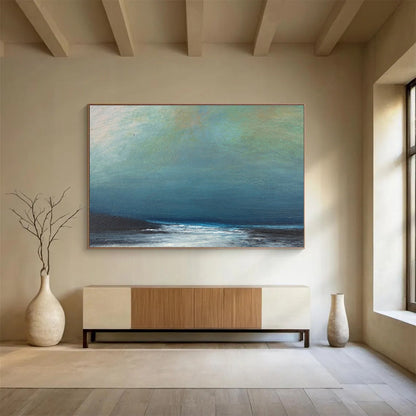 Serene Sea View Oil Painting for Minimalist Coastal Bathrooms DLZ2491
