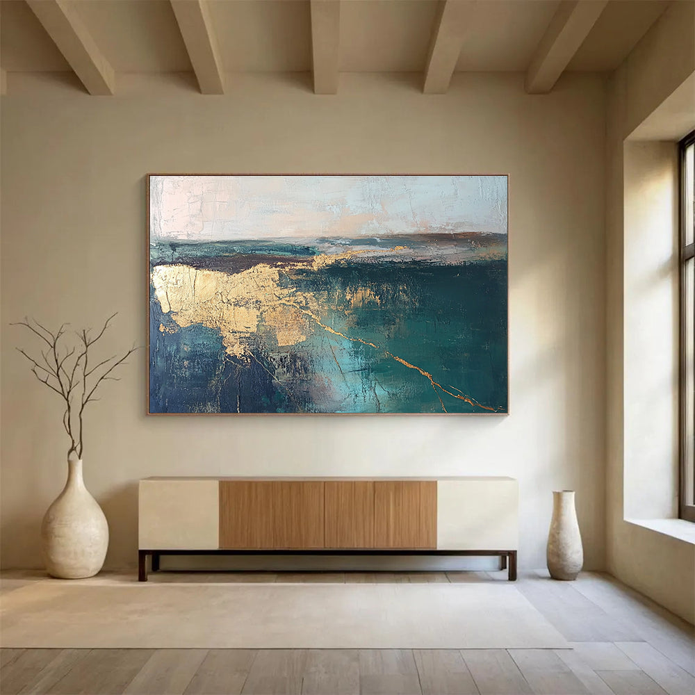 Teal Sea and Gold Art for Contemporary Art Gallery Exhibition & Upscale Coastal Residence SC113