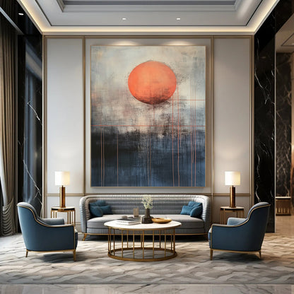 Orange Sun with Red Lines for Abstract Art Gallery & Contemporary Living Room STSC1138